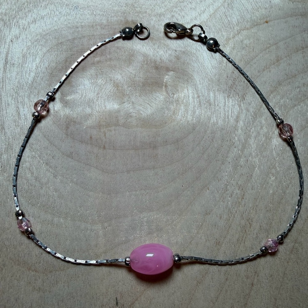 Chic Pink and Silver Beaded Anklet